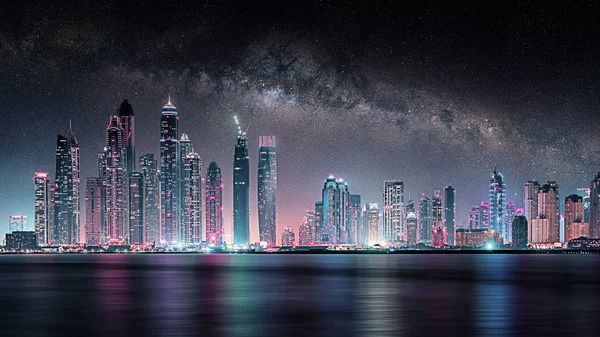 Este Dubai Város Alatt Tejút — Stock Fotó