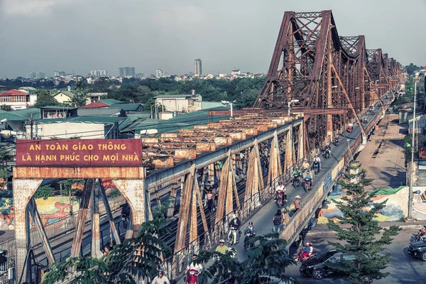 Most Long Bien Mieście Hanoi Wietnam — Zdjęcie stockowe