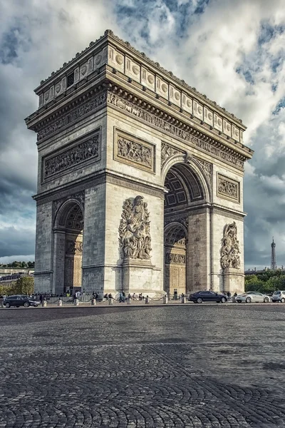 View of the Arch of Triumph from the street in Paris