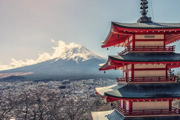 Famoso Lugar Japão Com Chureito Pagode Monte Fuji Durante Dia — Fotografia de Stock