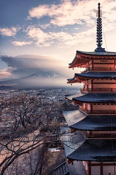 Famous Place Japan Chureito Pagoda Mount Fuji Sunset — Stock Photo, Image