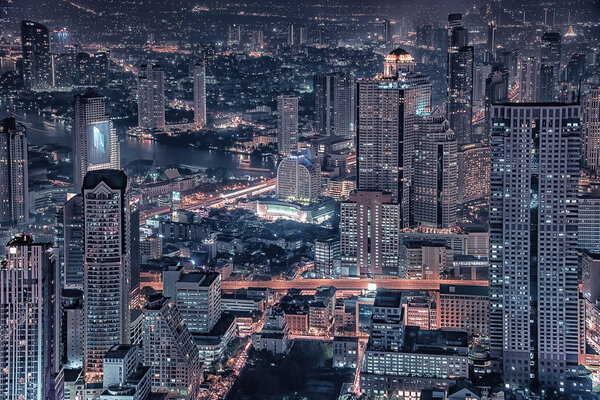 Bangkok city aerial view at evening, Thailand