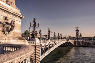 Alexandre III Köprüsü Paris 'te gün batımında
