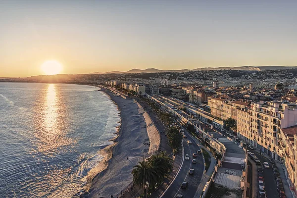 Kota Nice Saat Matahari Terbenam Riviera Prancis — Stok Foto