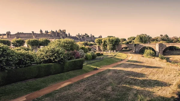 Widok Średniowieczne Stare Miasto Carcassonne Francji — Zdjęcie stockowe