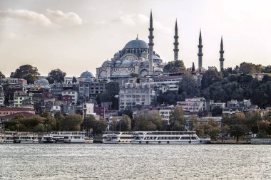 İstanbul 'da Süleyman Camii manzaralı şehir manzarası