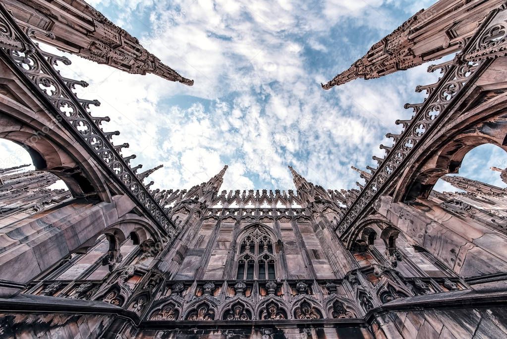 Architecture of the cathedral of Milan, Italy