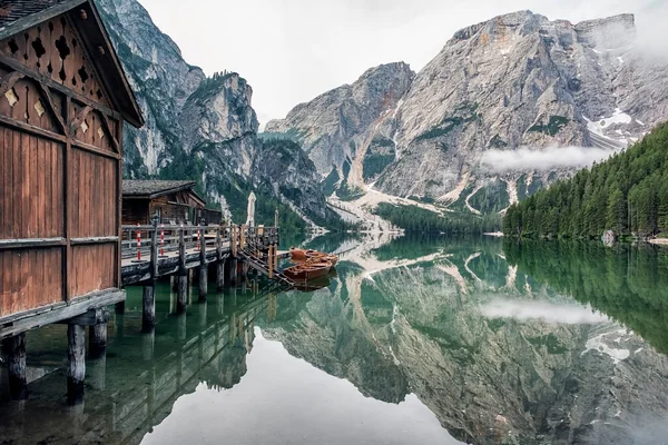 Lago Braies Pragser Wildsee Jižní Tyrolsko Itálie — Stock fotografie