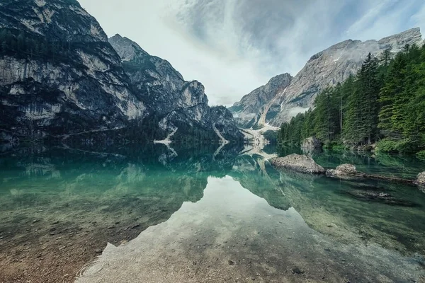 Lago Braies Pragser Wildsee Jižní Tyrolsko Itálie — Stock fotografie