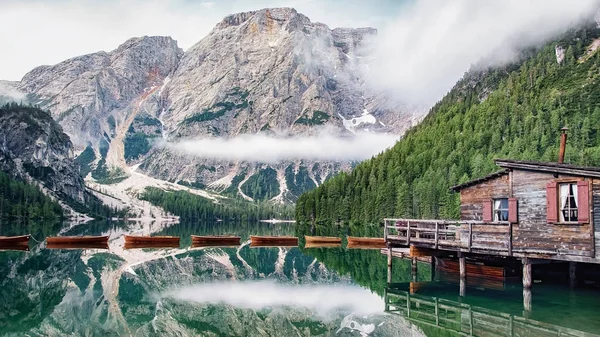 Lago Braies Pragser Wildsee Jižní Tyrolsko Itálie — Stock fotografie