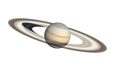 Satürn gezegeni beyazla izole edilmiş (NASA tarafından desteklenen bu görüntünün elementleri). 3B görüntüleme