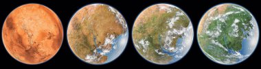 Mars terraforming step (Elements of this image furnished by NASA). 3D rendering clipart