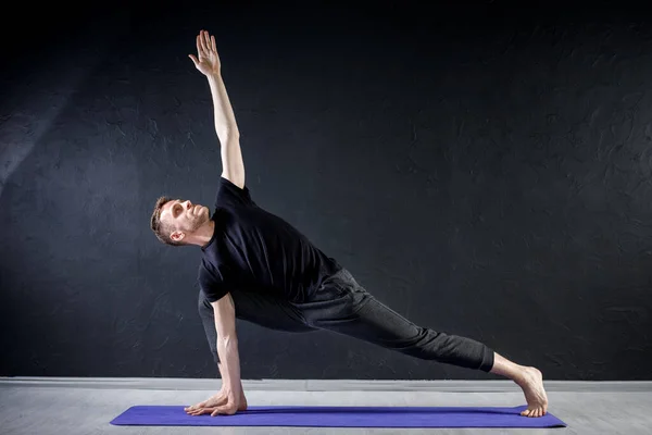 Young Man Stretching Gym Practising Yoga Positions — Stock Photo, Image