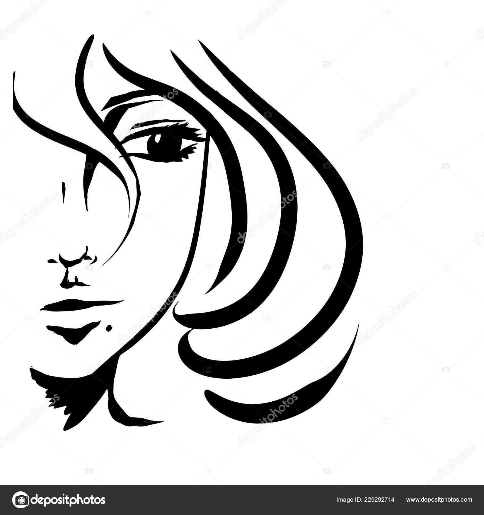 Girl Short Hair Black Looking Side Fervent Smile Illustration