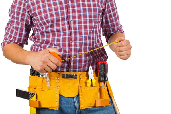 Close Picture Young Technician Yellow Tool Belt — Stock Photo, Image