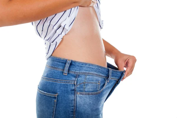 Close Foto Van Vrouw Met Jeans Weightloss Sexy Taille — Stockfoto