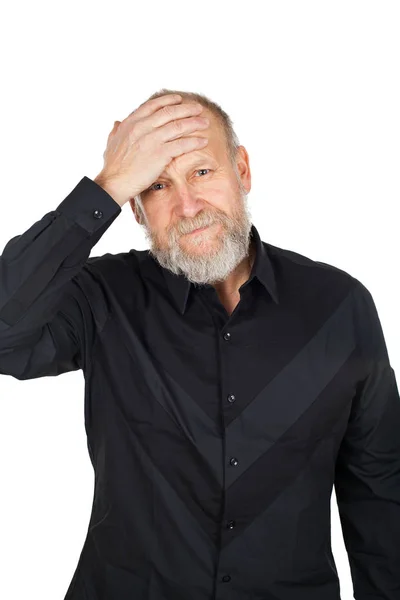 Portrait Mature Man Having Severe Headache Holding His Head Isolated — Stock Photo, Image