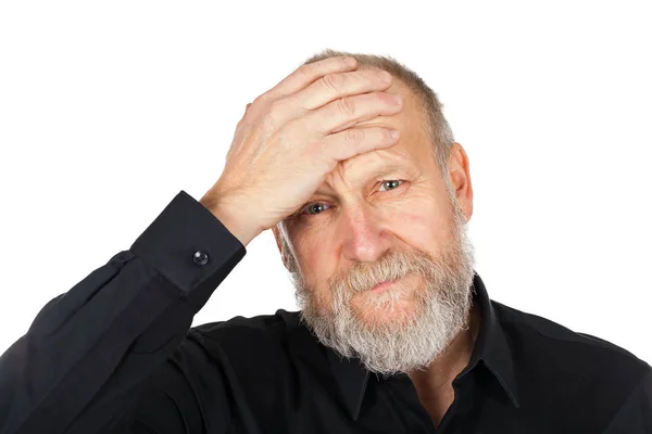 Portrait Mature Man Having Severe Headache Holding His Head Isolated — Stock Photo, Image