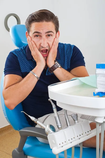 Doente Louco Sentado Uma Cadeira Dentária — Fotografia de Stock
