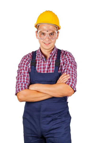 Portrait Handsome Repairman Arms Crossed Smiling Camera Isolated — Stock Photo, Image