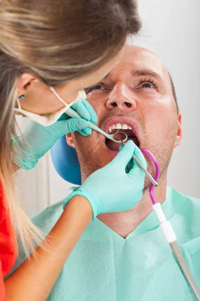 Close Picture Dentist Using Drill Dental Treatment Male Patient Oral — Stock Photo, Image