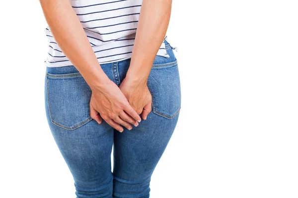 Mulher Jovem Com Uma Grave Indigestão Sintomas Diarréia Necessidade Urgente — Fotografia de Stock