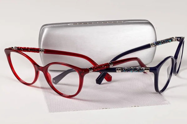 Fashionable Corrective Eye Glasses Shelf Optical Store — Stock Photo, Image