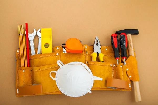 Stavební Stroje Nástroje Postupné Oranžové Pozadí — Stock fotografie