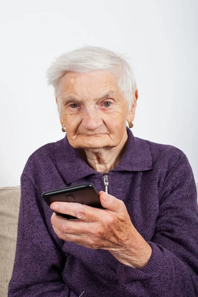 Photo Senior Woman Talking Mobile Phone — Stock Photo, Image