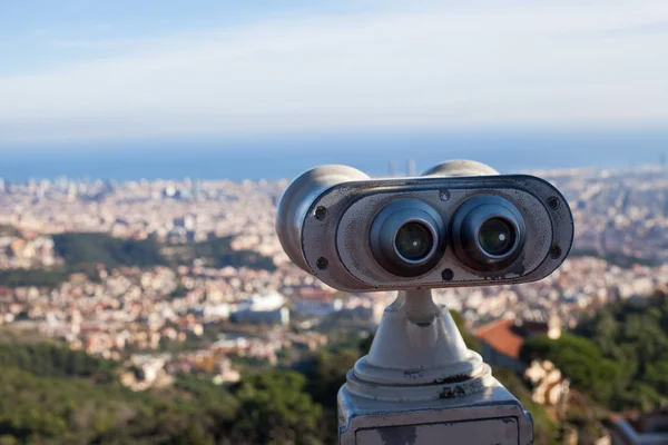 Panorama Von Barcelona Und Fernglas Vom Tibidabo Berg Schöner Heller — Stockfoto