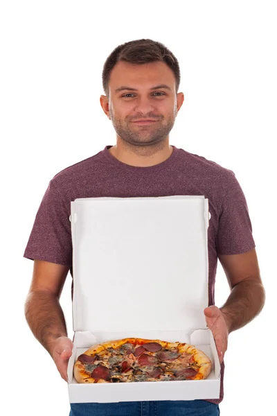 Bild Läcker Pizza Med Salami Och Svamp — Stockfoto