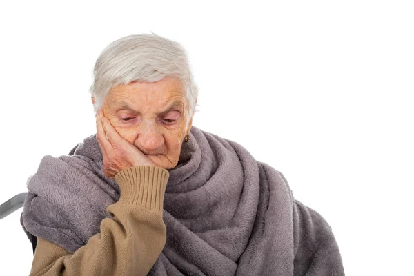 Stará, deprimovaná dáma na izolaci — Stock fotografie