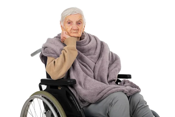 Old depressed lady on isolated — Stock Photo, Image