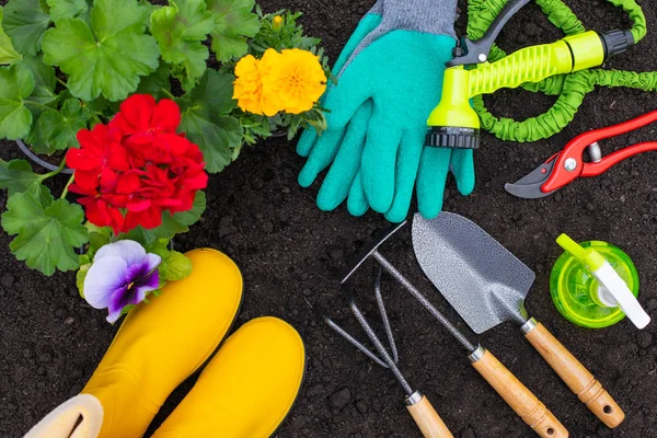 Herramientas de jardinería - vista superior —  Fotos de Stock