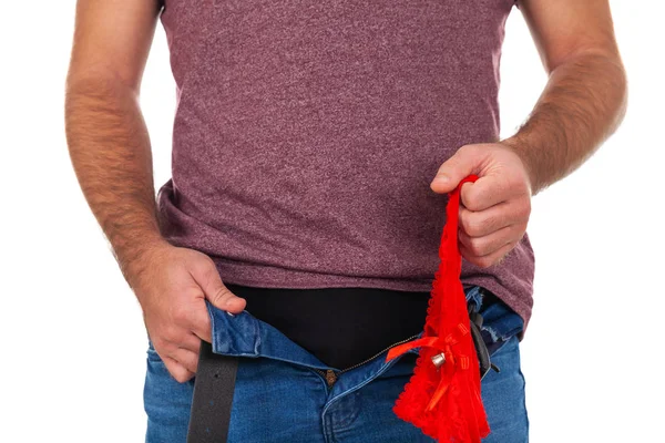 Mann mit Reißverschluss-Hose — Stockfoto