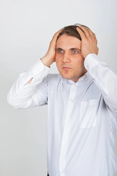 Picture Young Man Holding His Head While Having Strong Headache — Stock Photo, Image