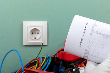 Elektrikçi ihtiyaçları için aletler: çoklu ölçer, voltaj testçileri, tel sökücüler, pense,