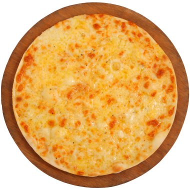 Pizza bir ahşap plaka üzerinde beyaz bir arka plan üzerinde