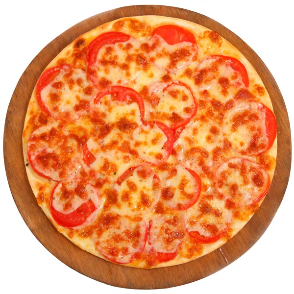 Pizza Uma Placa Madeira Fundo Branco — Fotografia de Stock
