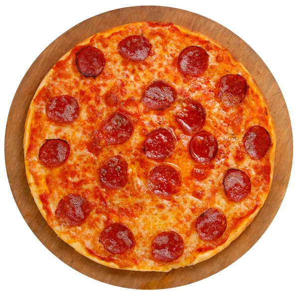 Pizza Placă Lemn Fundal Alb — Fotografie, imagine de stoc