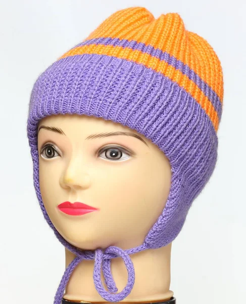 Colored Knitted Children Winter Hat Made Wool — Stock Photo, Image