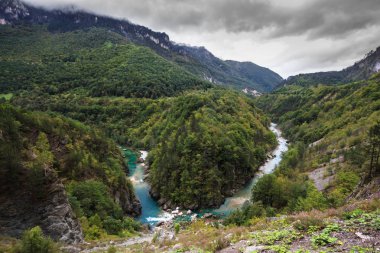 yukarıdan, havadan görünümü, Karadağ, Tara Nehri fotoğraf çekimi bir dağ nehir Kanyonu,
