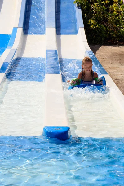 Girl Moves Water Slide Water Tubing — Stock Photo, Image