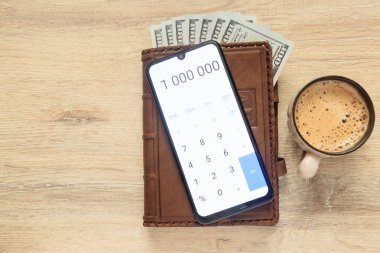 Organizatör bizimle dollarsr ve açık hesap numaraları ile birlikte 1 000 000 arka planda bir resepsiyon ile kopya alanı ve bir fincan kahve makinesi