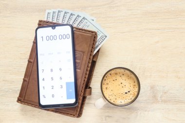 Organizatör bizimle dollarsr ve açık hesap numaraları ile birlikte 1 000 000 arka planda bir resepsiyon ile kopya alanı ve bir fincan kahve makinesi