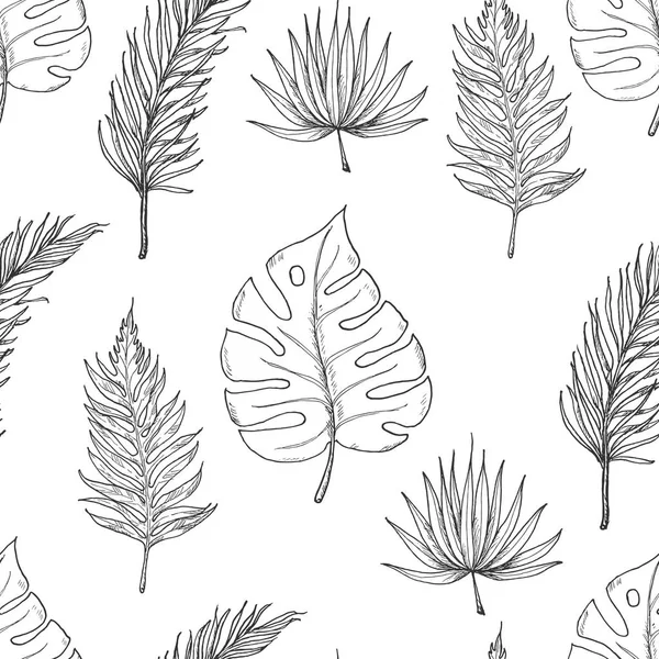 与热带树叶无缝图案 设计的矢量插图 — 图库矢量图片