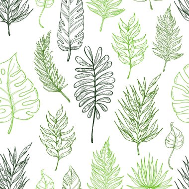 Tropikal yaprakları ile Seamless modeli. Vektör çizim tasarımınız için