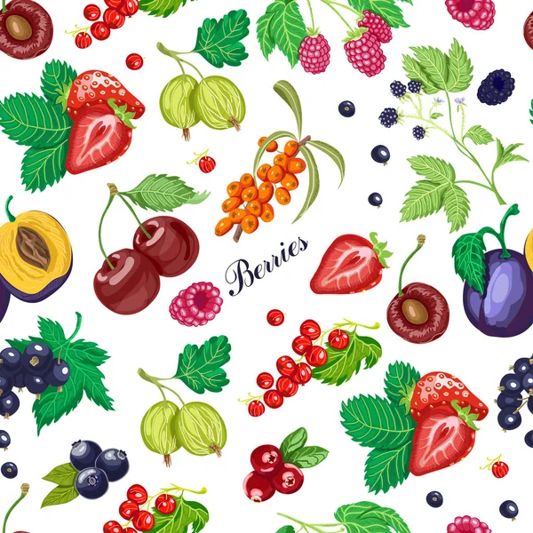 夏季无缝模式与花园浆果在白色的背景 设计的矢量插图 — 图库矢量图片