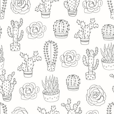 Kaktüsler ve succulents ile Seamless Modeli
