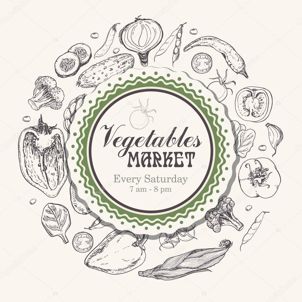 Vector circle of vegetables. New design for the vegetable market. Vector illustration for your design